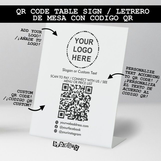 Your Logo Minimalist Modern QR Code Pedestal Sign (Your Logo Here Modern QR Code Custom Table Sign - Photo Credit: NordWood Themes (Unsplash))