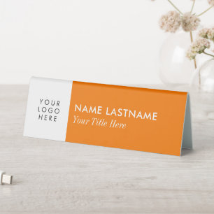 Your Logo Minimalist Simple Orange White Name Table Tent