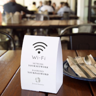 Your Logo Minimalist White Cafe Wi-Fi Paper Table Tent