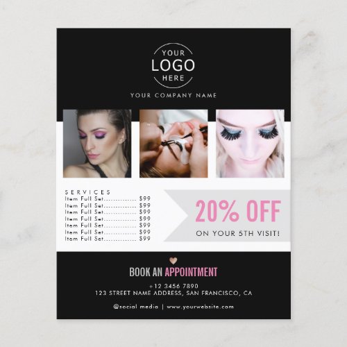 Your Logo Modern Black Pink Beauty Salon Promo Flyer