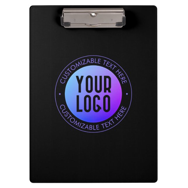 Your Logo & Modern Blue & Purple Ombre Gradient Clipboard (Front)