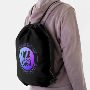 Your Logo & Modern Blue & Purple Ombre Gradient Drawstring Bag