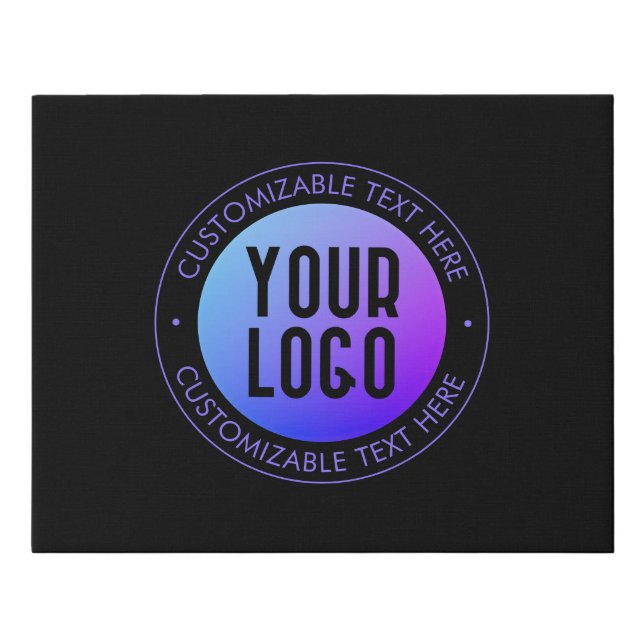 Your Logo & Modern Blue & Purple Ombre Gradient Faux Canvas Print (Front)