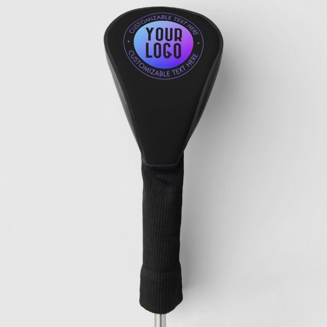 Your Logo & Modern Blue & Purple Ombre Gradient Golf Head Cover (Front)