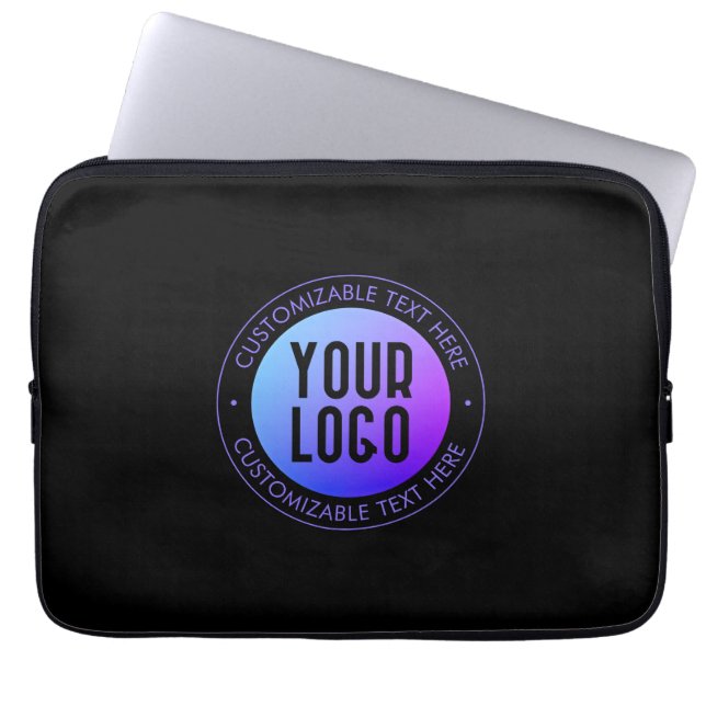Your Logo & Modern Blue & Purple Ombre Gradient Laptop Sleeve (Front)