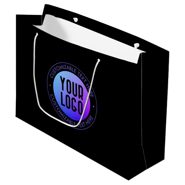 Your Logo & Modern Blue & Purple Ombre Gradient Large Gift Bag (Front Angled)