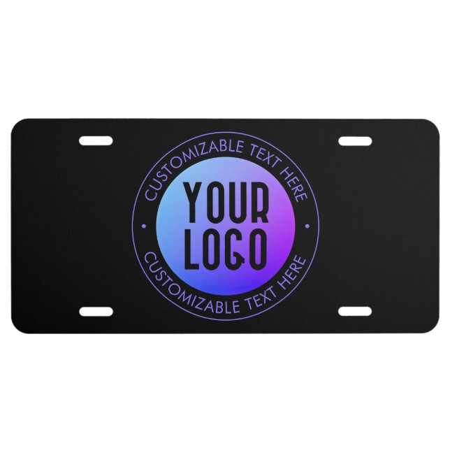Your Logo & Modern Blue & Purple Ombre Gradient License Plate (Front)