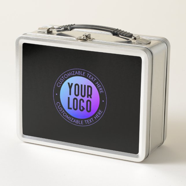 Your Logo & Modern Blue & Purple Ombre Gradient Metal Lunch Box (Front)