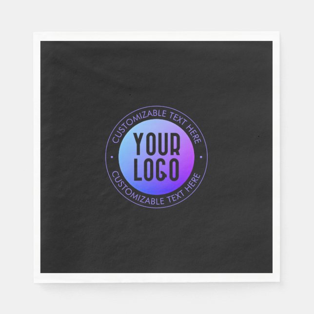 Your Logo & Modern Blue & Purple Ombre Gradient Napkins (Front)