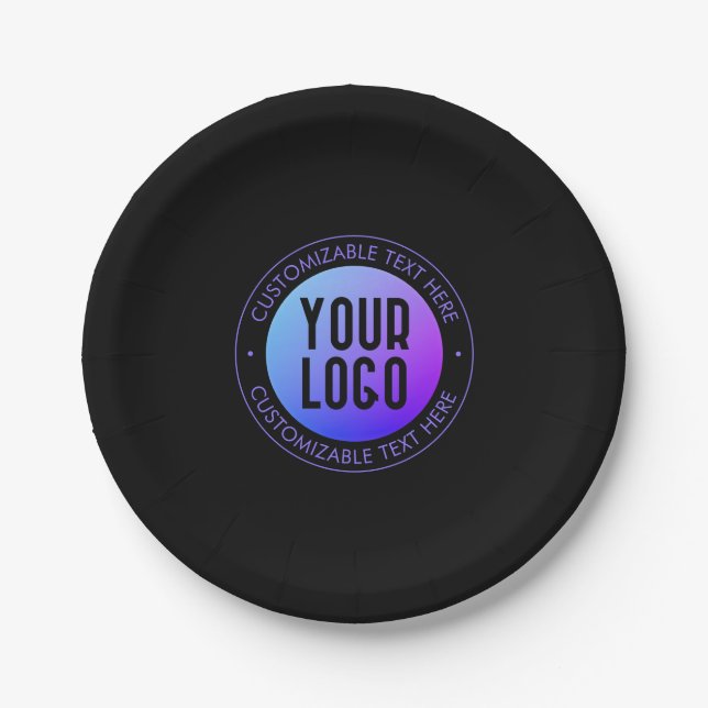 Your Logo & Modern Blue & Purple Ombre Gradient Paper Plates (Front)