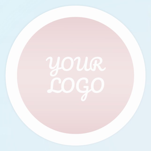 Your Logo & Modern Blush Pink Ombre White Border Classic Round Sticker (Creator Uploaded)