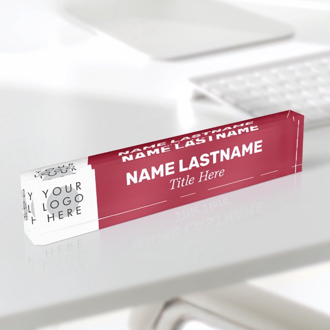 Your Logo Modern Bold Name Title Simple Burgundy Desk Name Plate (Creator Uploaded)