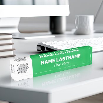 Your Logo Modern Bold Name Title Simple Green Desk Name Plate by pinkpinetree at Zazzle