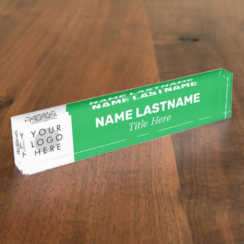 Your Logo Modern Bold Name Title Simple Green Desk Name Plate