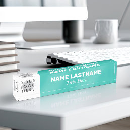 Your Logo Modern Bold Name Title Simple Turquoise Desk Name Plate