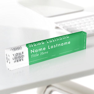 Your Logo Modern Bright Green Simple Minimalist Desk Name Plate