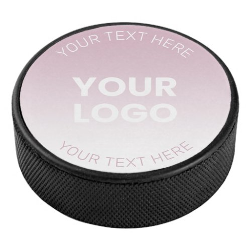 Your Logo  Modern Dusty Pink  White Ombre Hockey Puck