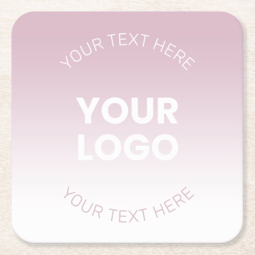 Your Logo  Modern Dusty Pink  White Ombre Square Paper Coaster
