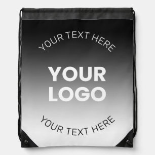 Your Logo Modern Editable Black & White Gradient Drawstring Bag