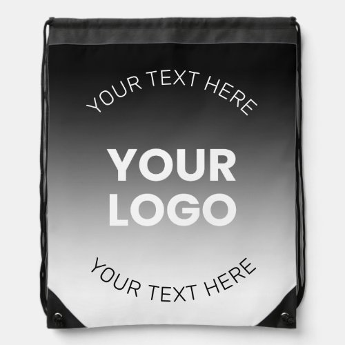 Your Logo  Modern Editable Black  White Gradient Drawstring Bag