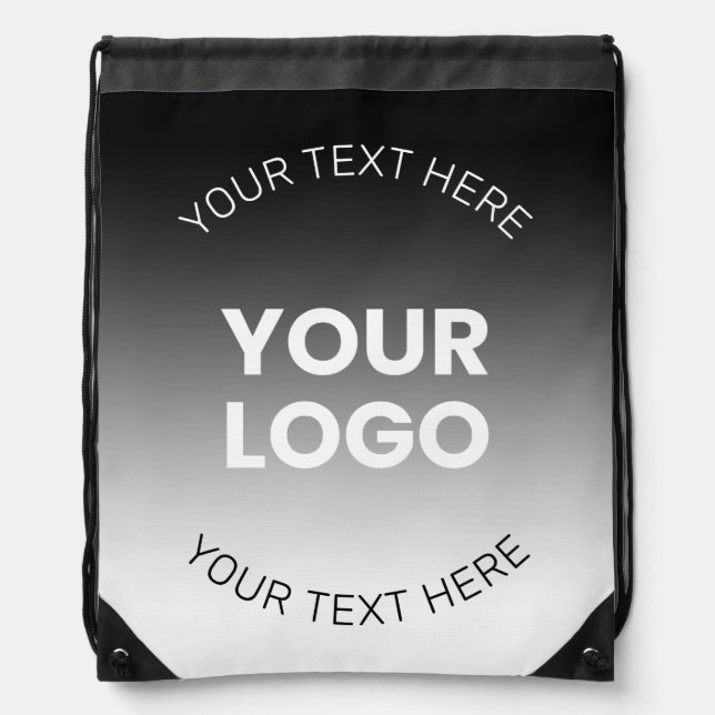 Your Logo | Modern Editable Black & White Gradient Drawstring Bag (Front)