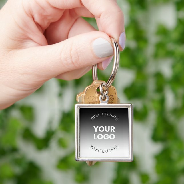 Your Logo | Modern Editable Black & White Gradient Keychain (Hand)