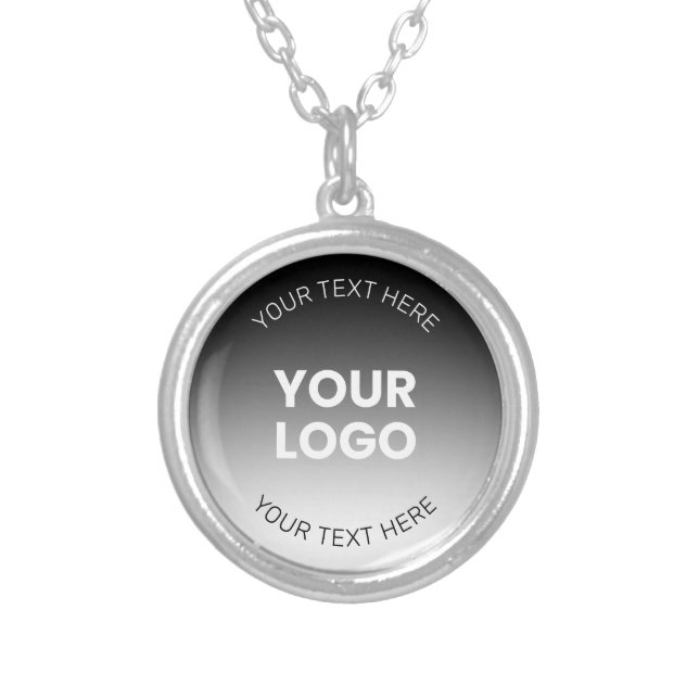Your Logo | Modern Editable Black & White Gradient Silver Plated Necklace (Front)