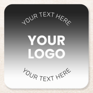 Your Logo Modern Editable Black & White Gradient Square Paper Coaster