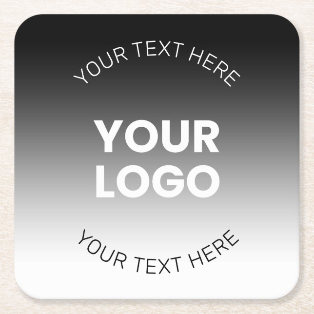 Your Logo | Modern Editable Black & White Gradient Square Paper Coaster (Front)