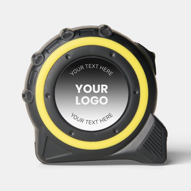 Your Logo | Modern Editable Black & White Gradient Tape Measure (Front)