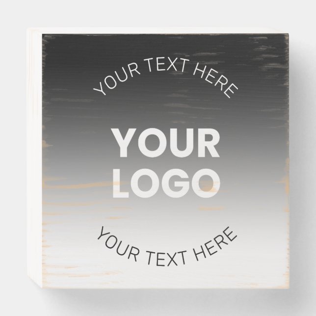 Your Logo | Modern Editable Black & White Gradient Wooden Box Sign (Front Horizontal)