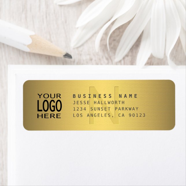 Your Logo & Modern Faux Gold V2 Return Address Label (Insitu)
