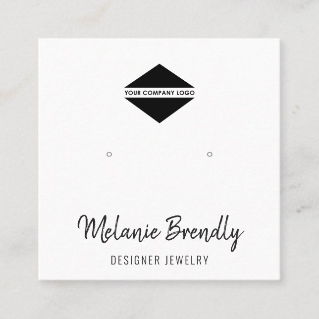 Your Logo Modern Jewelry Earring Display  Square Business Card (Front)