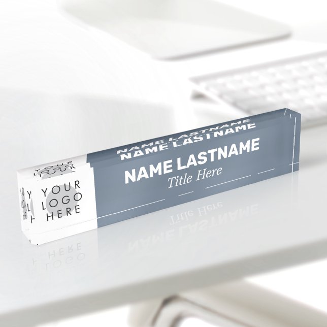Your Logo Modern Name Title Simple Dusty Blue Desk Name Plate (Creator Uploaded)