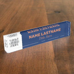 Your Logo Modern Name Title Simple Navy Blue Desk Name Plate