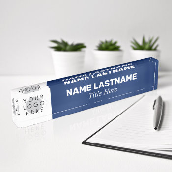 Your Logo Modern Name Title Simple Navy Blue Desk Name Plate by pinkpinetree at Zazzle