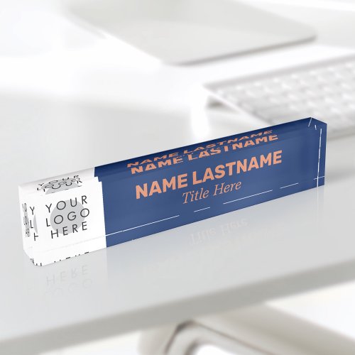 Your Logo Modern Name Title Simple Navy Blue Desk Name Plate