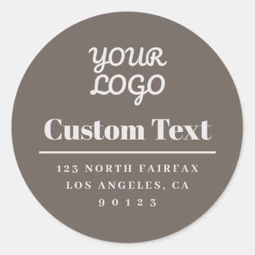 Your Logo Modern Return Address Beige  Light Grey Classic Round Sticker