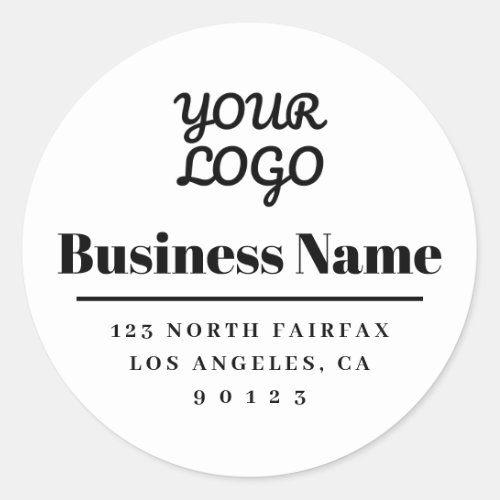 Your Logo Modern Return Address White  Black Classic Round Sticker
