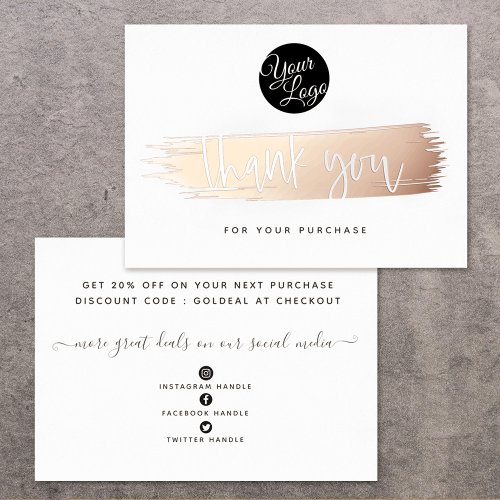 Your Logo Modern Rose Gold Thank You Discount Card