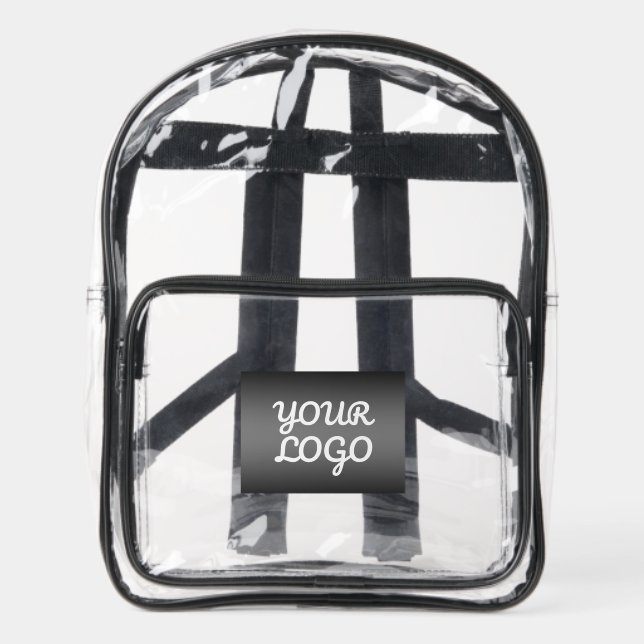 Your Logo & Modern Simple Ombre | Dark Gray Clear Backpack (Front)