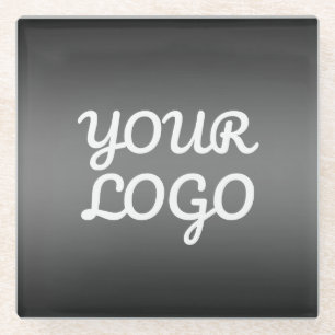 Your Logo & Modern Simple Ombre Dark Gray Glass Coaster