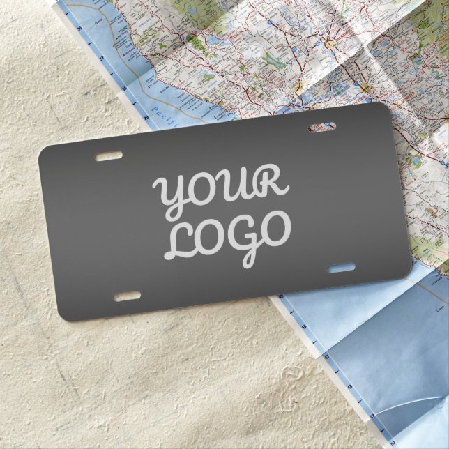 Your Logo & Modern Simple Ombre | Dark Gray License Plate (In Situ)