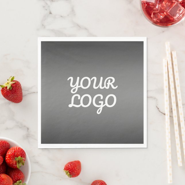 Your Logo & Modern Simple Ombre | Dark Gray Napkins (Insitu)