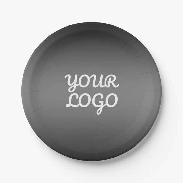 Your Logo & Modern Simple Ombre | Dark Gray Paper Plates (Front)