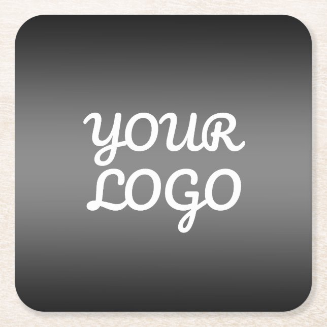 Your Logo & Modern Simple Ombre | Dark Gray Square Paper Coaster (Front)