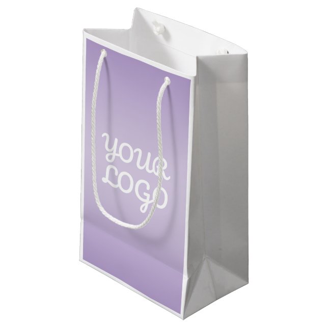 Your Logo & Modern Simple Ombre | Lavender Small Gift Bag (Front Angled)