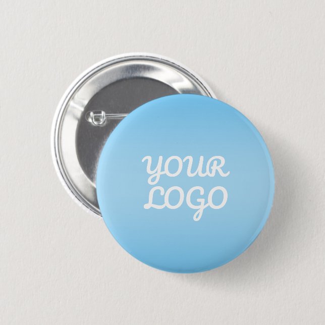 Your Logo & Modern Simple Ombre | Light Blue Button (Front & Back)