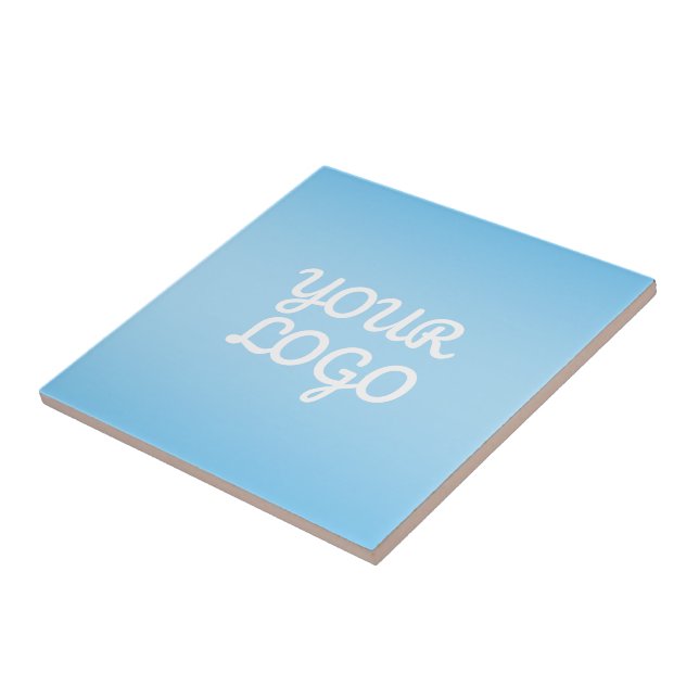 Your Logo & Modern Simple Ombre | Light Blue Ceramic Tile (Side)