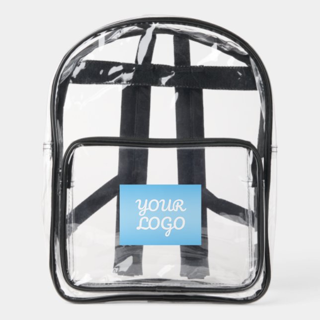 Your Logo & Modern Simple Ombre | Light Blue Clear Backpack (Front)